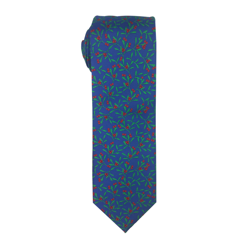 Blue Polyester Necktie with Red Berries, , large image number 1