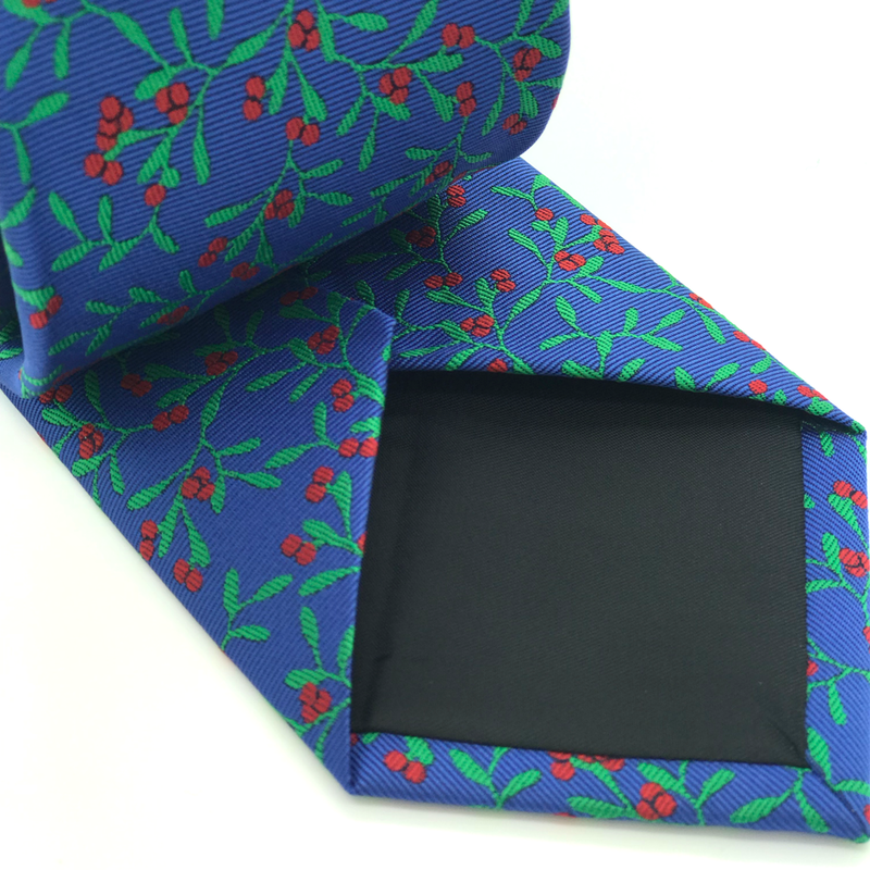 Blue Polyester Necktie with Red Berries, , large image number 2