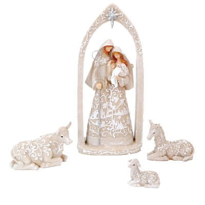 Holy Family with Animals Papercut Resin Nativity