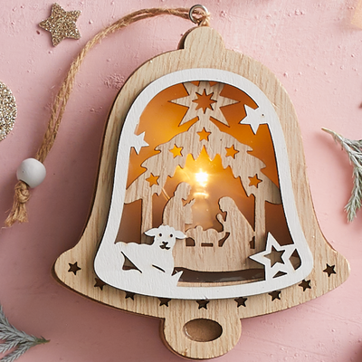 LED Bell Nativity Ornament