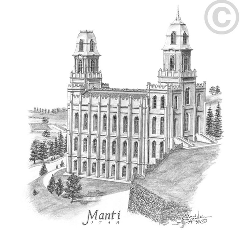 Manti Temple Sketch (5x7 Print), , large image number 0